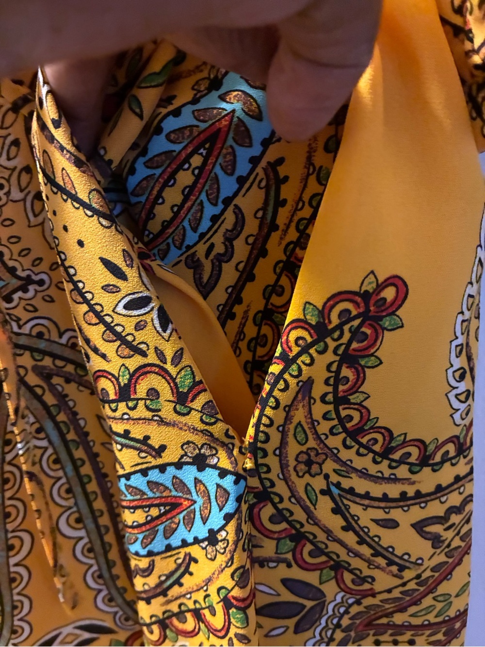 NWT New York & Company Bright Yellow Paisley Trim Wrap Dress flowy sleeves - Picture 6 of 9